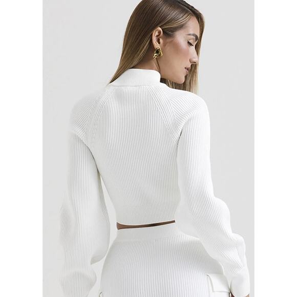 NWOT House of CB Reeva White Balloon Sleeve Ribbed Sweater Zip Top Size Small - Picture 11 of 16